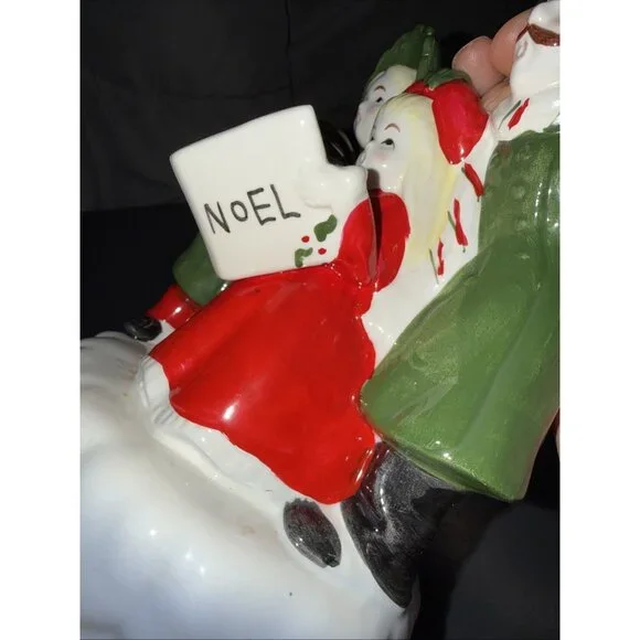 Christmas Carolers Music Box Vintage Ceramic Silent Night Rotates Works 8”Lx5”W - Picture 6 of 16